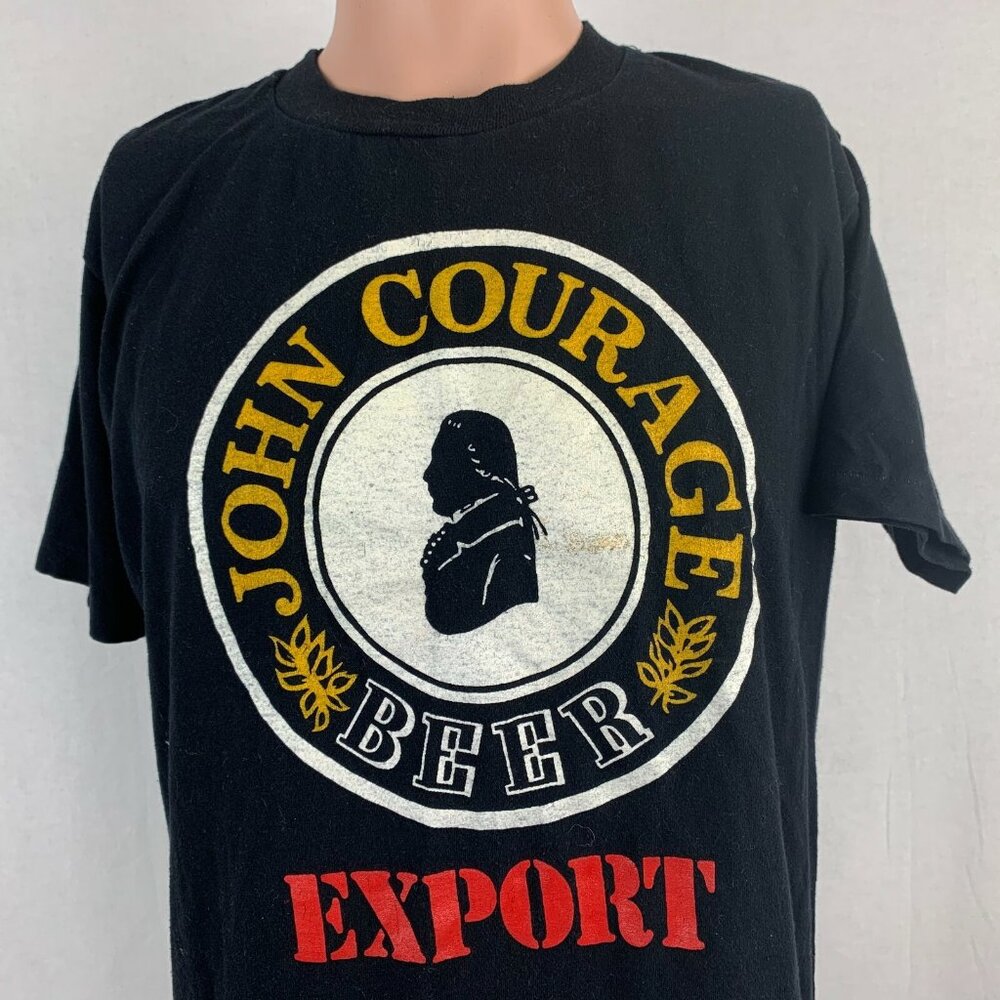 Vintage 70s John Courage T Shirt Mens Size L Sportswear Made In USA Black Beer
